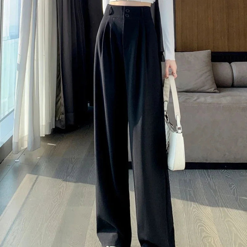 Womens High-Waisted Versatile Draped Loose Straight Pants