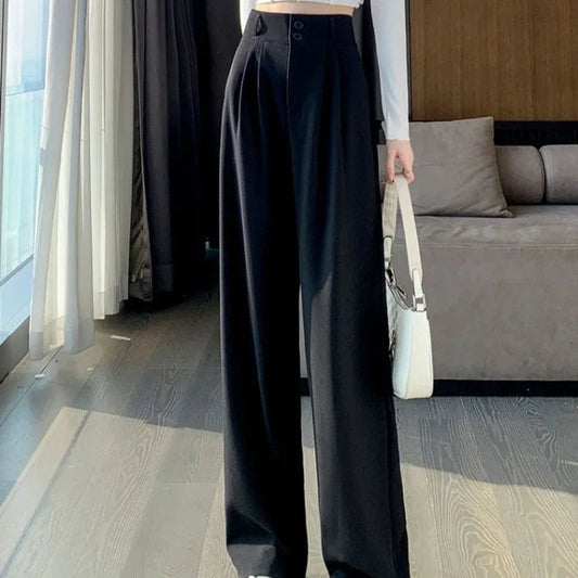 Womens High-Waisted Versatile Draped Loose Straight Pants
