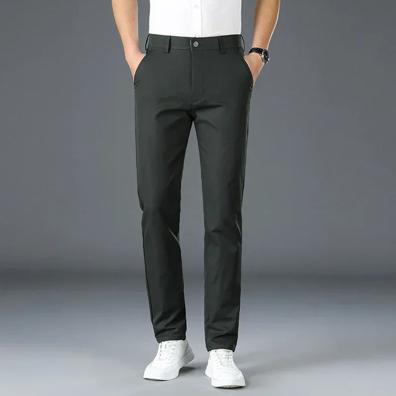 Men's Casual Long Elastic Straight Pants - Various Colors