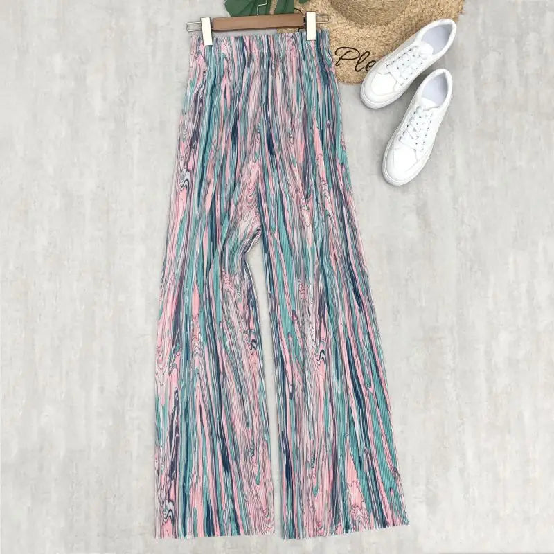 REALEFT Vintage High-Waist Printed Long Pants - Loose Wide Leg Fit- Loose Wide Leg Fit