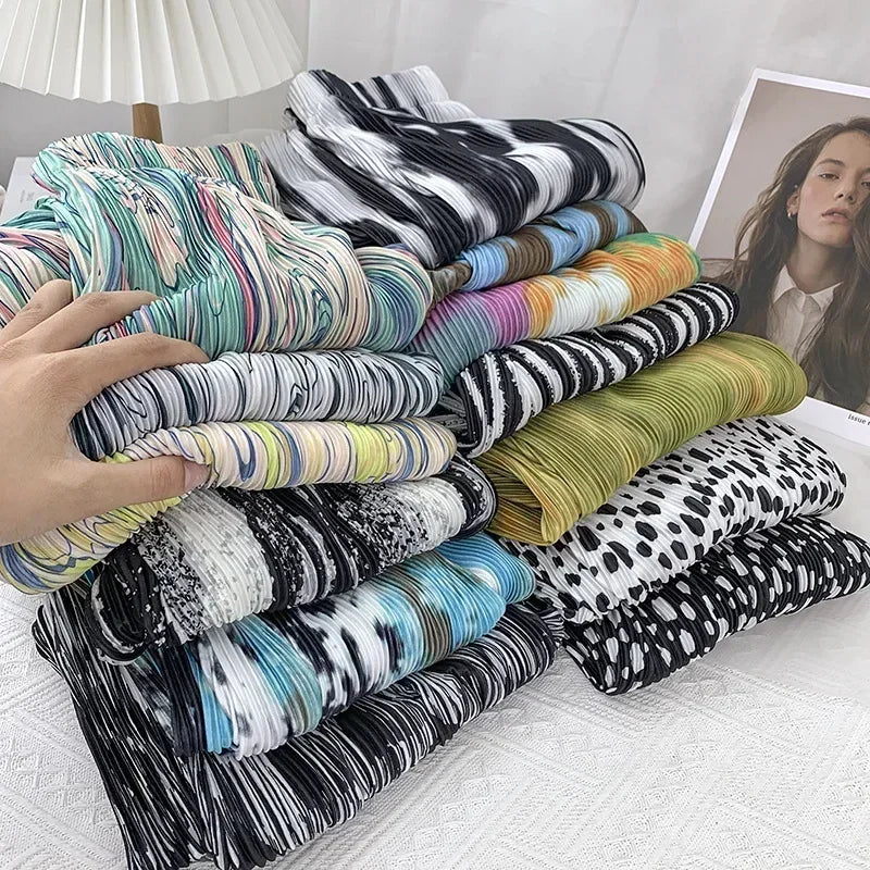 REALEFT Vintage High-Waist Printed Long Pants - Loose Wide Leg Fit- Loose Wide Leg Fit