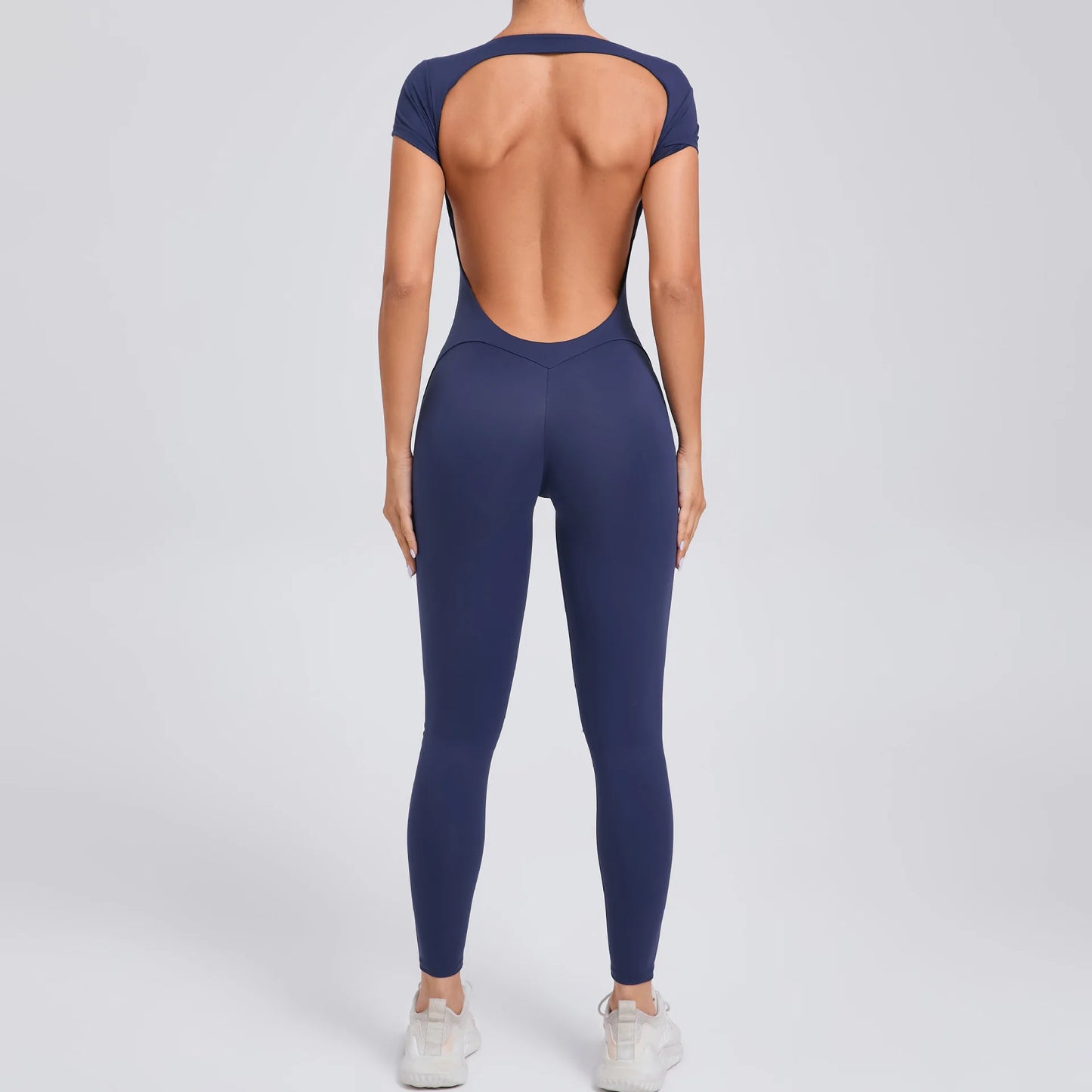 Women's Padded Short Sleeve One-Piece Jumpsuit - Quick-Dry, Backless Sports Suit for Active Fitness