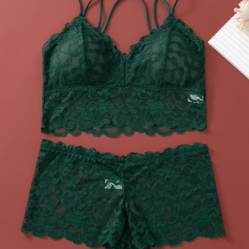 Lace Non-Wire Bra and Ultra-Thin Low Rise Briefs Set for Women - Transparent Comfort Underwear