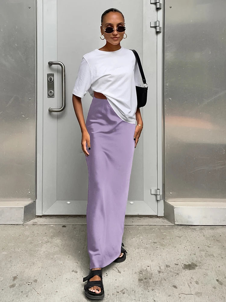 Women's Satin High Waist Pencil Skirt – Slim Fit Maxi Skirt
