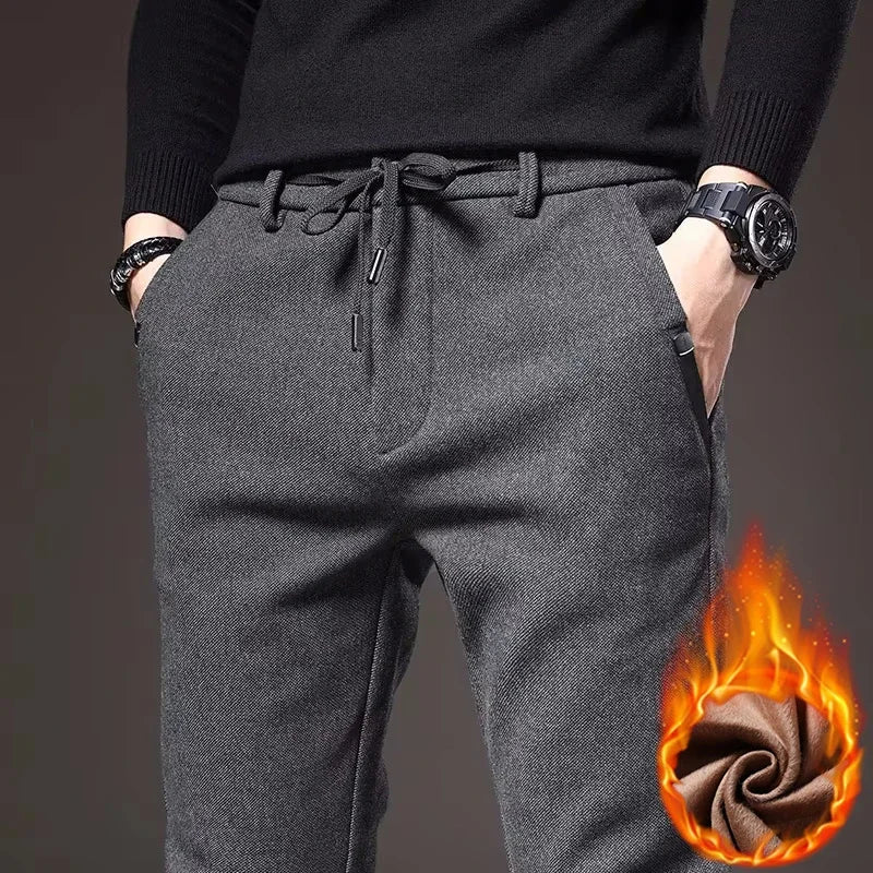 Men's Cotton Fleece Trousers with Drawstring and Elastic Waistband