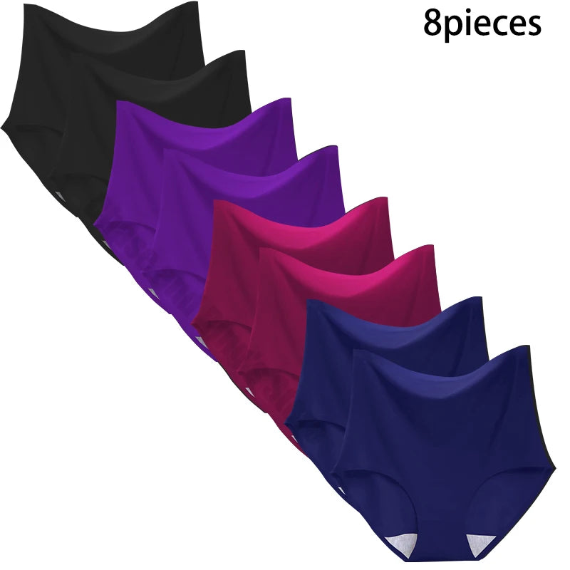 8-Pack Women’s Ice Silk Seamless Triangle Briefs - Comfortable, Tight Fit, Elastic Underwear Set