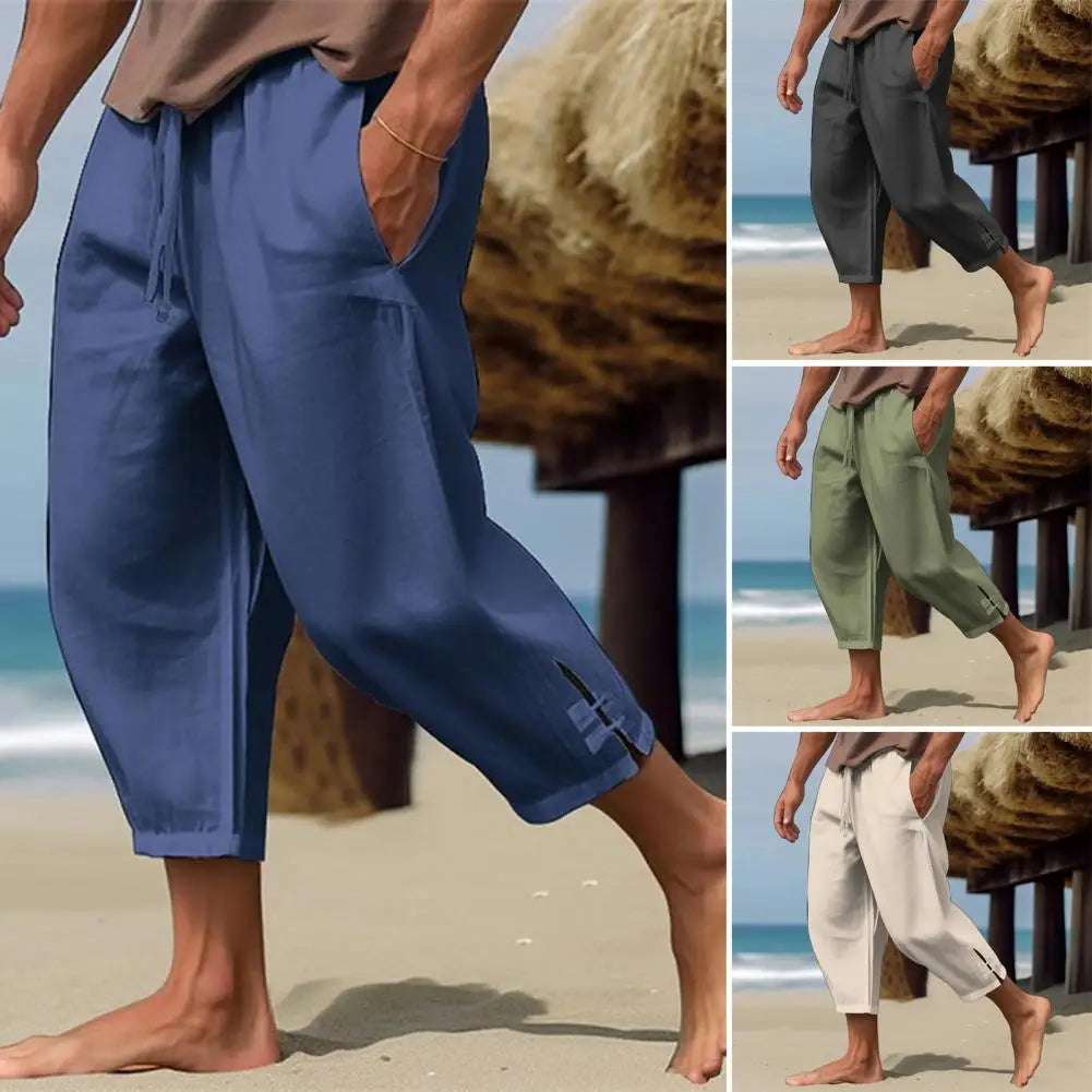 Men's Oversized Linen Trousers with Large Pockets