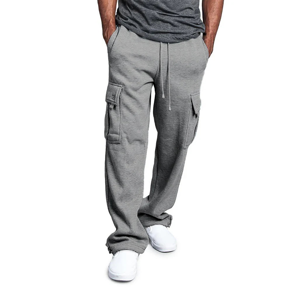 Men's Oversized Straight Fit Sweatpants with Drawstring & Multiple Pockets