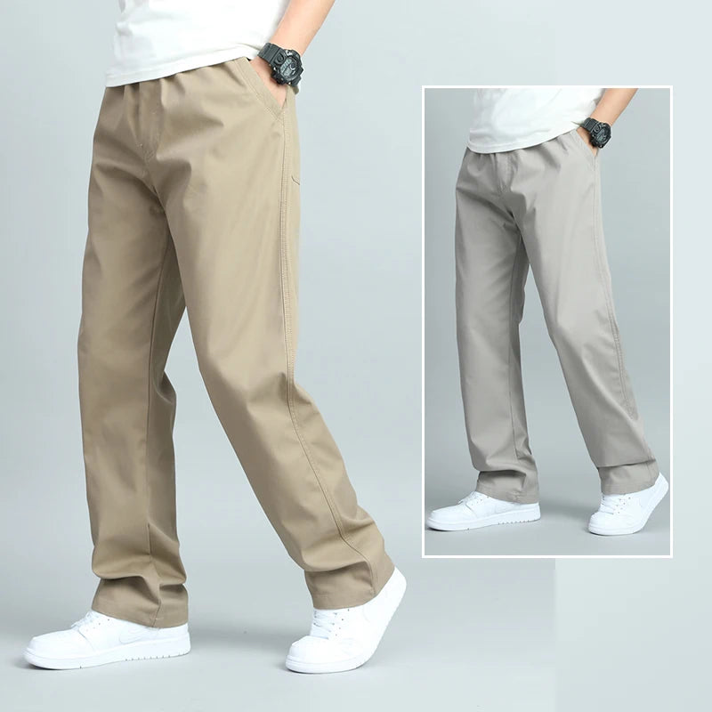 Men's Cotton Loose Fit Straight Leg Casual Trousers