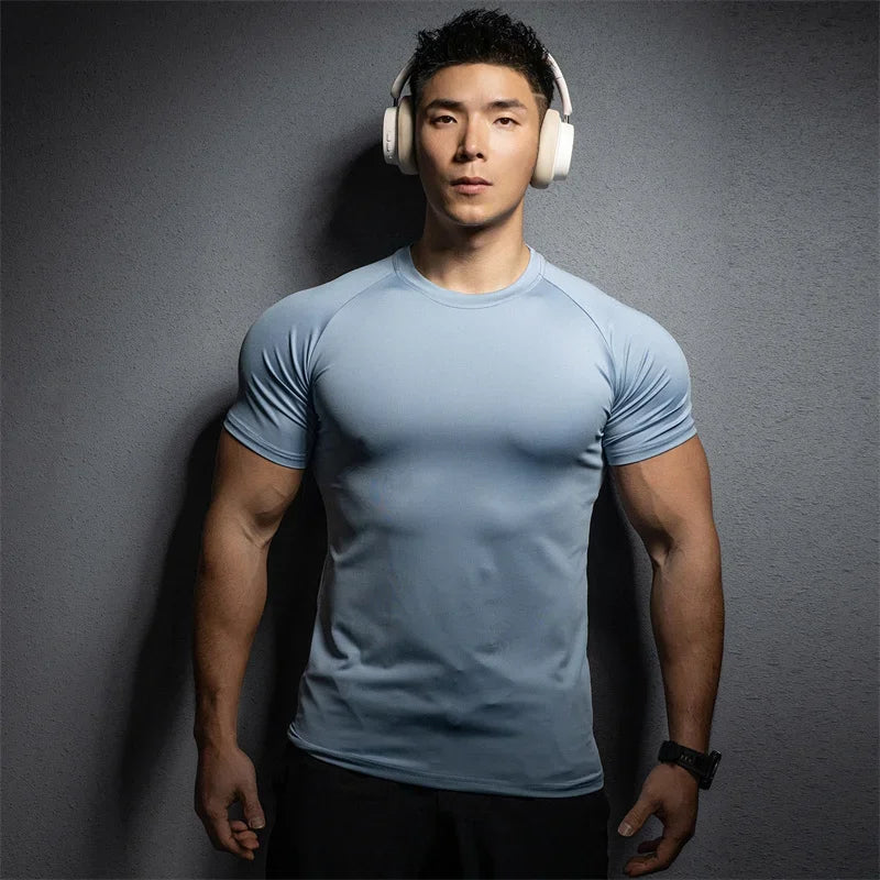 men's slim fit compression T-shirt Sports leisure gym exercise training T-shirt elastic quick drying short sleeve T-shirt men tops