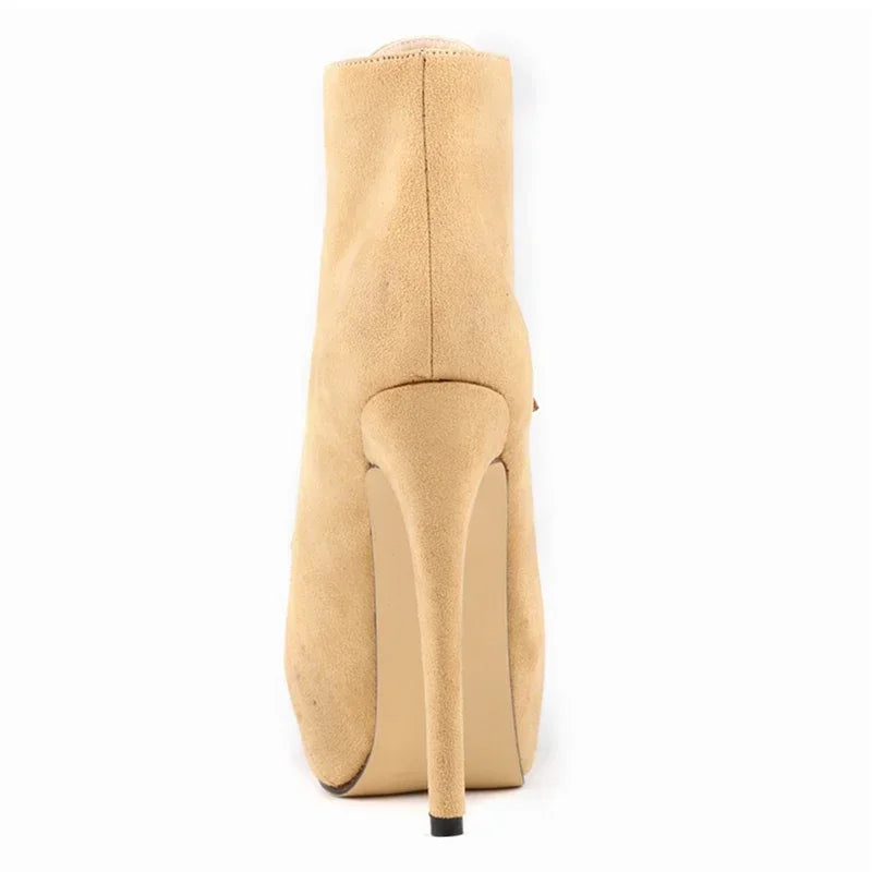 Women's Platform Boots with Side Zipper - High Heels With Lace-Up Design