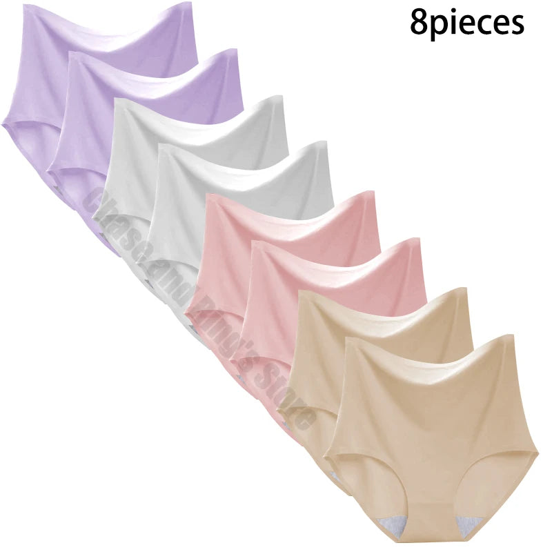 8-Pack Women’s Ice Silk Seamless Triangle Briefs - Comfortable, Tight Fit, Elastic Underwear Set