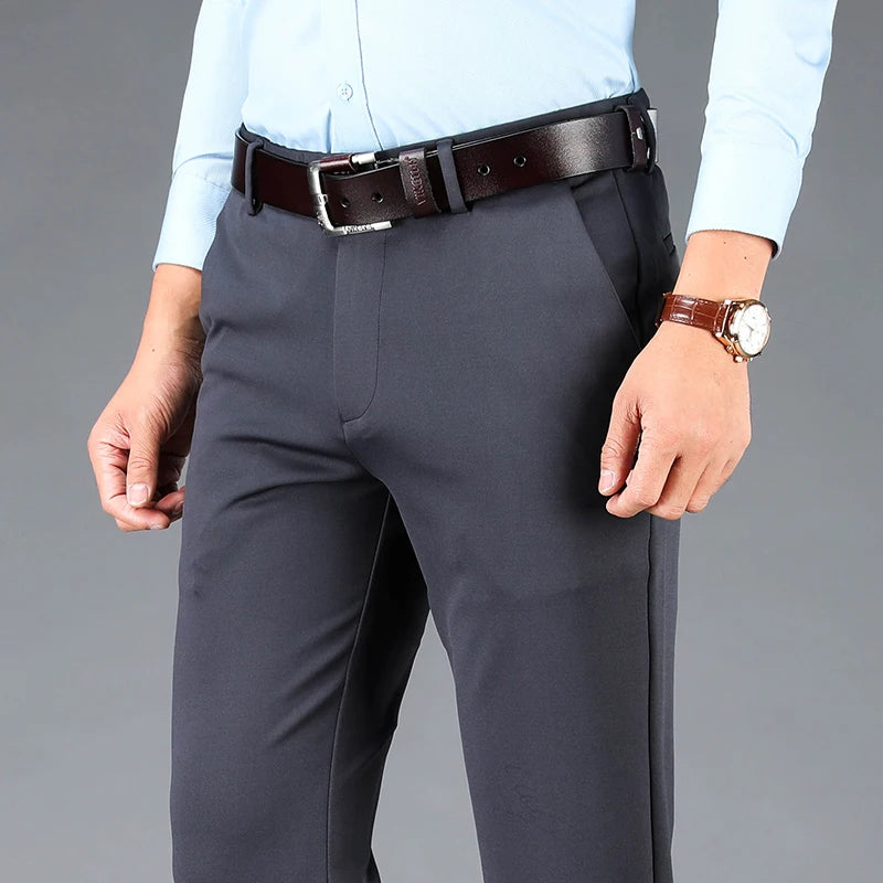 Men's Stretch Business Suit Pants - Straight-Leg Design for Comfort and Style