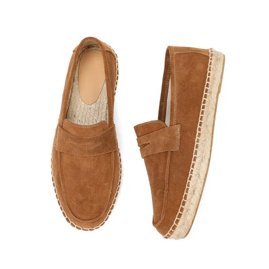 Men's Jute Espadrille Slip-On Loafers – Cow Suede Leather Casual Footwear for Men