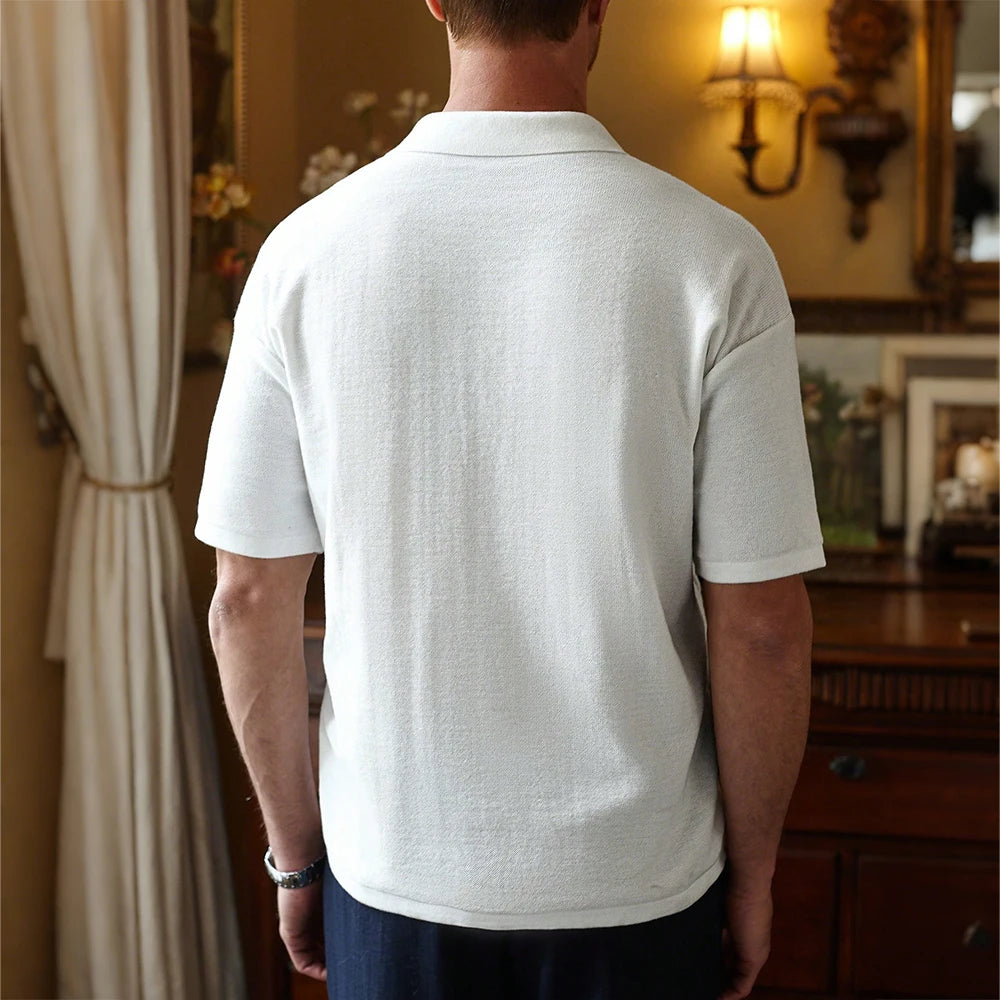 Men's Knit Lapel Polo Shirt – Stylish Striped Design, Light Luxury & Breathable Fabric