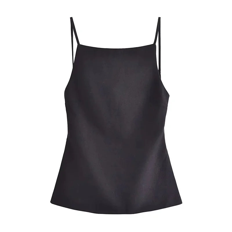 Backless Sleeveless Black and White Crop Top for Women with Thin Straps