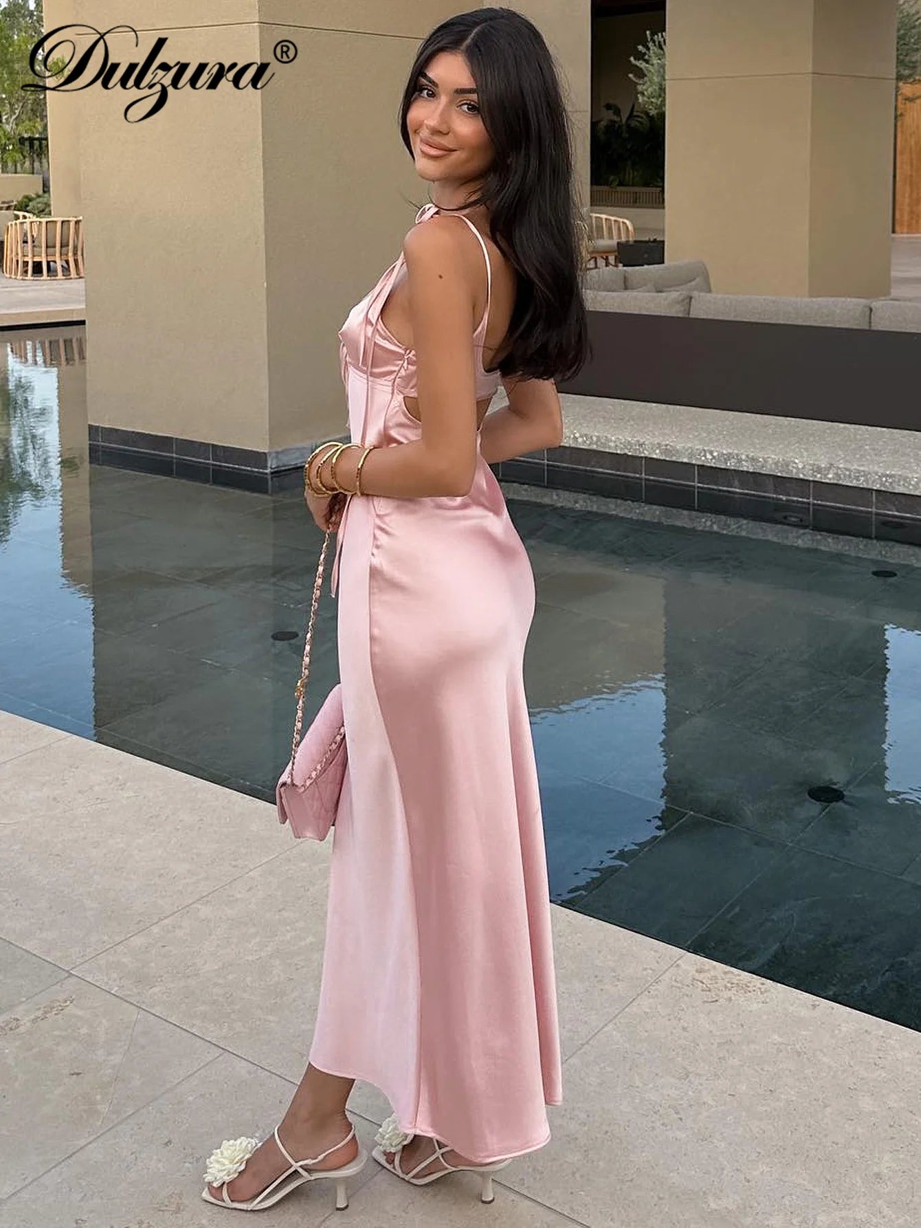 Women's Backless Lace-Up Spaghetti Strap Midi Dress