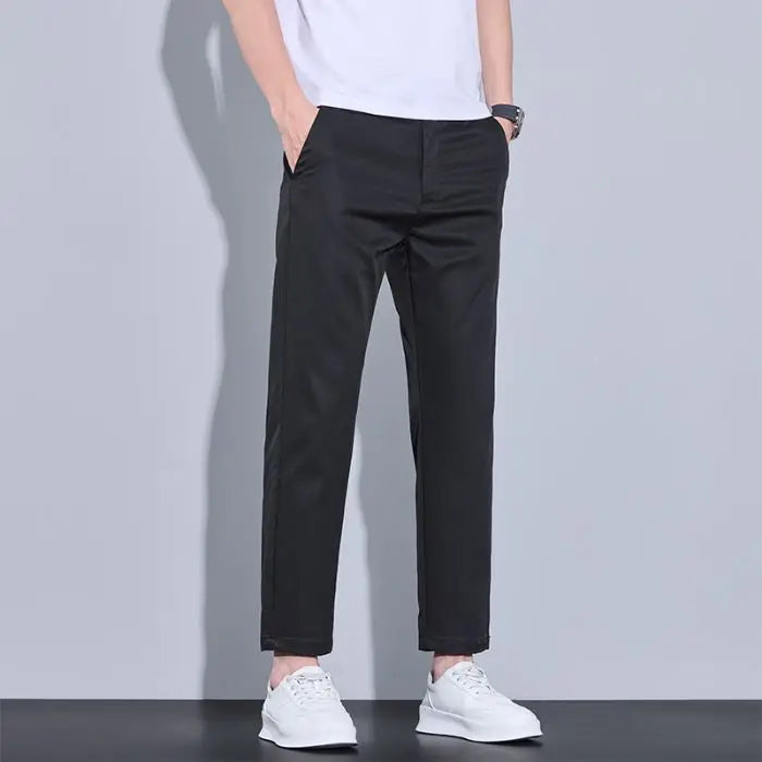 Men's Ankle-Length Straight Fit Pants – Slim Fit Thin Trousers for Men