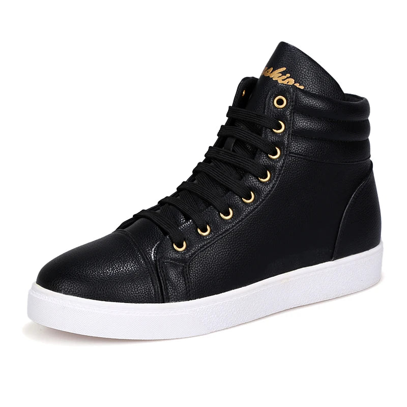 Men's Lightweight High Top Faux Leather Lace-Up Sneakers