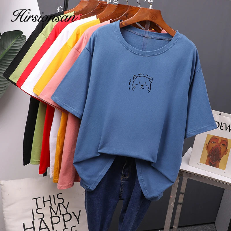 Women's Oversized Cotton T-Shirt - Soft Loose Casual Tee by Hirsionsan