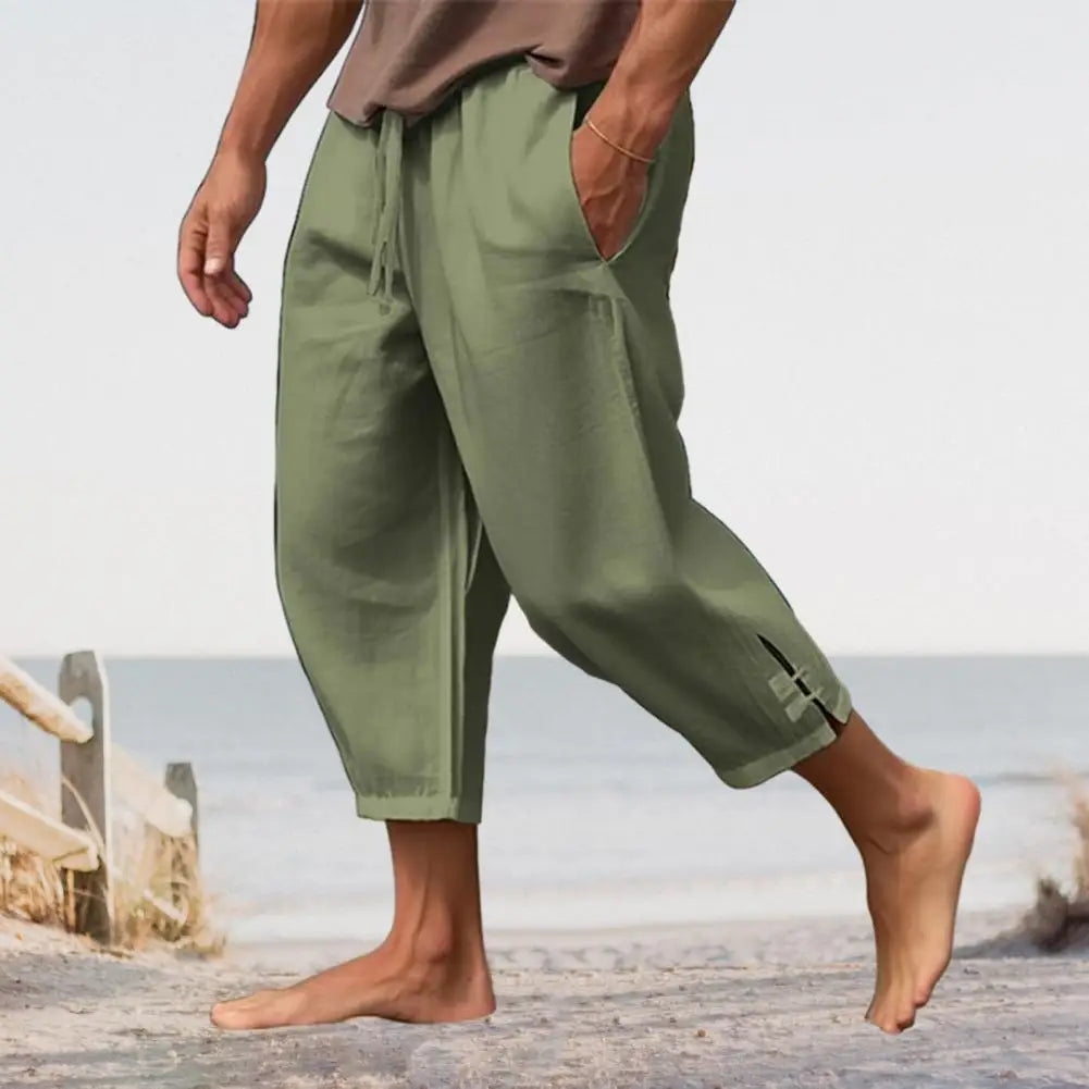 Men's Oversized Linen Trousers with Large Pockets