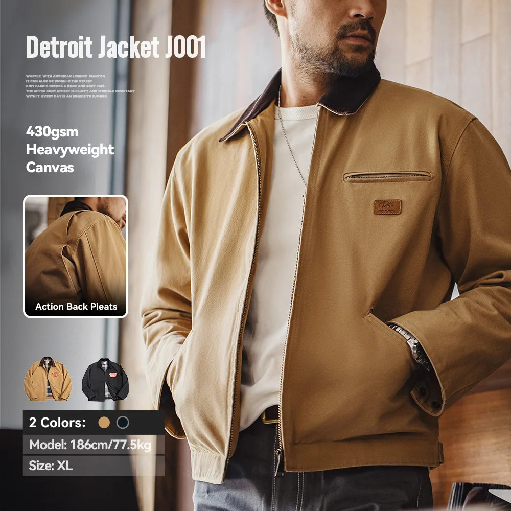 Men's Retro Canvas Jacket with Lapel Collar and Zipper