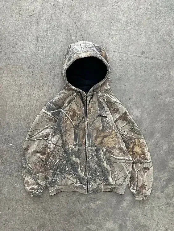 Oversized Camo Pattern Hooded Jacket and Elastic Waist Pants Set for Men