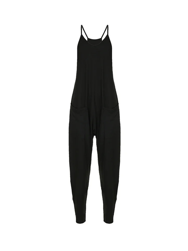Women's Casual Baggy Jumpsuits with Pockets & Straps