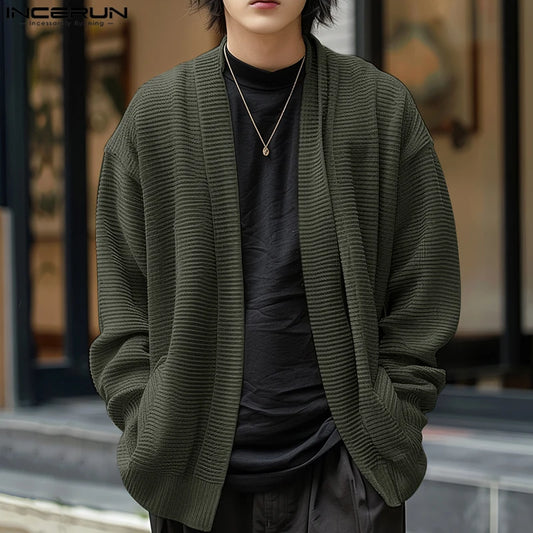 Incerun Men’s Knitted Loose Fit Long Sleeve Cardigan
