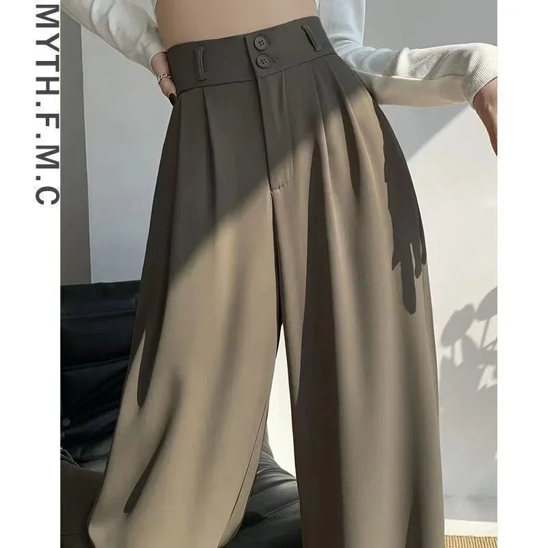 Womens High-Waisted Versatile Draped Loose Straight Pants