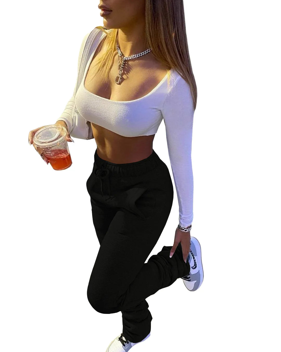 Women's Mid-Waist Thick Stacked Jogger Sweatpants