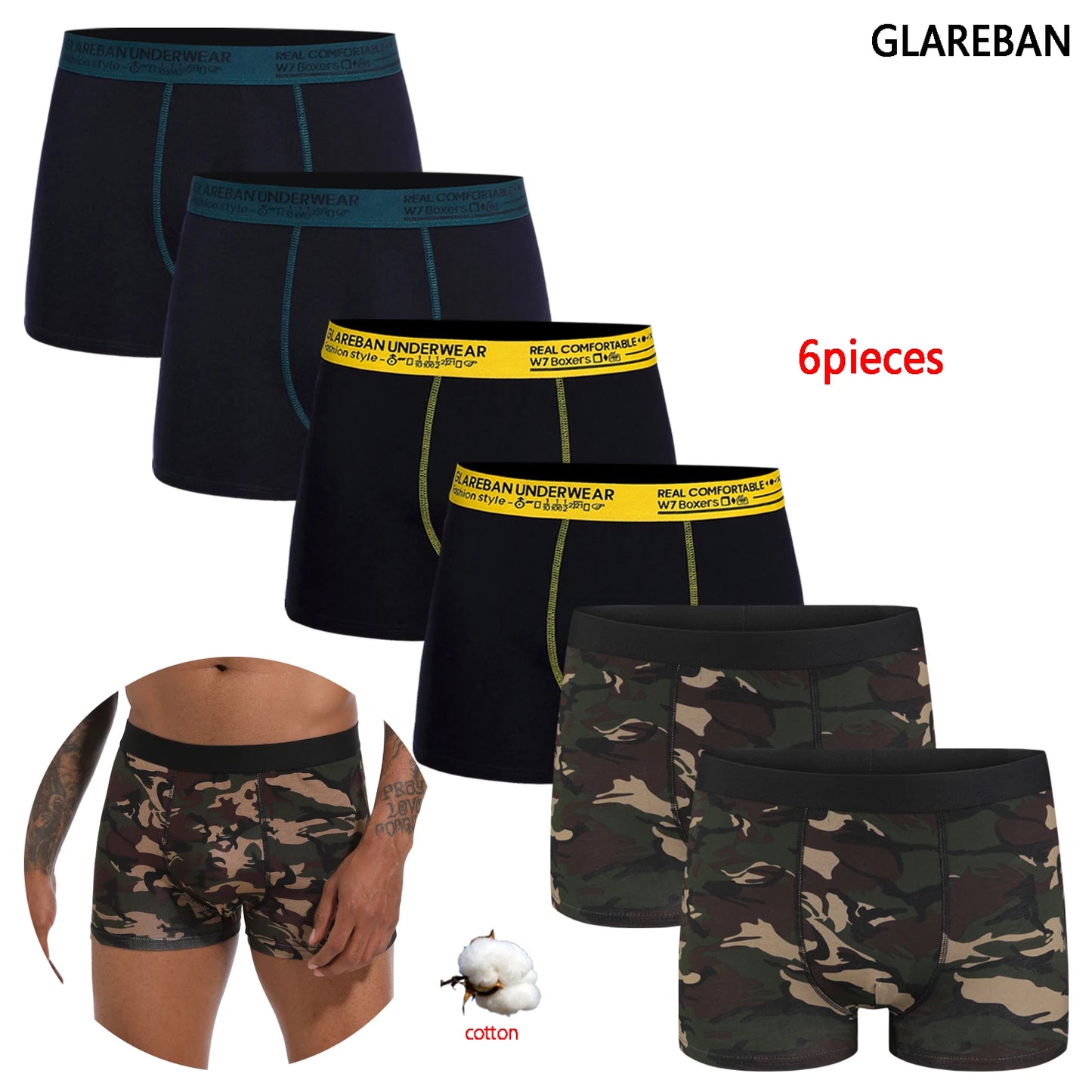 6-Pack Cotton Boxer Briefs for Men – Comfortable & Breathable Underwear Set