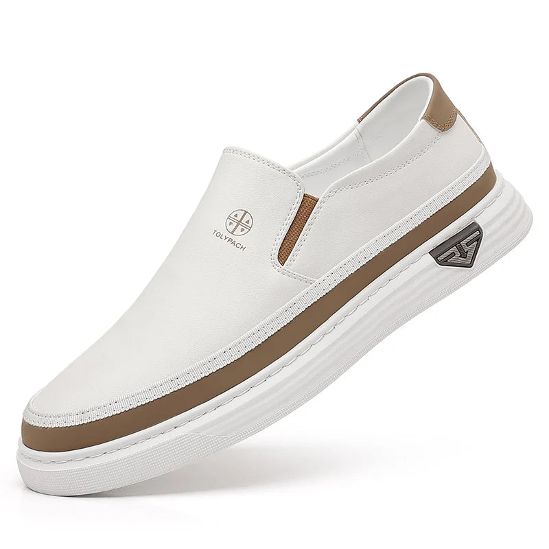 Men's Genuine Leather Slip-On Sneakers - Stylish & Comfortable Casual Footwear