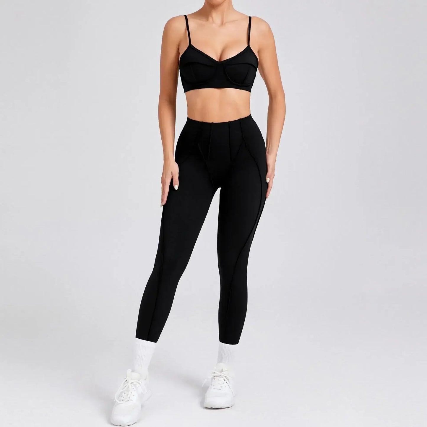 Women's Seamless 2-Piece Yoga Set - High-Waist Leggings and Bra for Fitness & Activewear