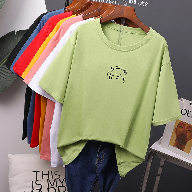 Women's Oversized Cotton T-Shirt - Soft Loose Casual Tee by Hirsionsan