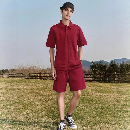 Men's Two-Piece Short-Sleeve Polo Shirt and Shorts Set