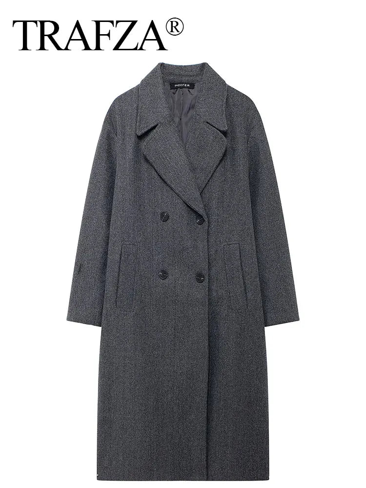 TRAFZA Women's Long Sleeve Lapel Coat - Warm Thick Trench Jacket