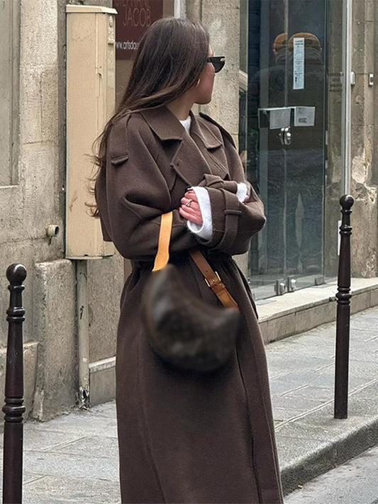 Women's Trench Coat with Belt Lapel, Double-Breasted