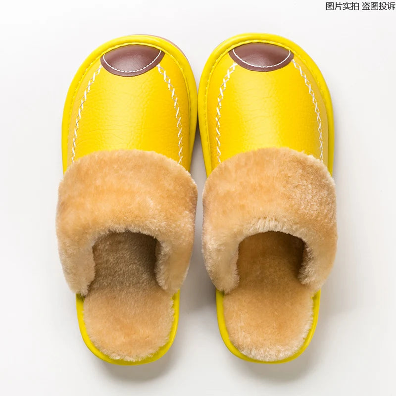 Unisex Waterproof Faux Leather Fluffy Casual Slippers - Various Colors