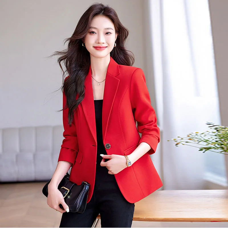 Women's Casual Slim Blazer with Single Button