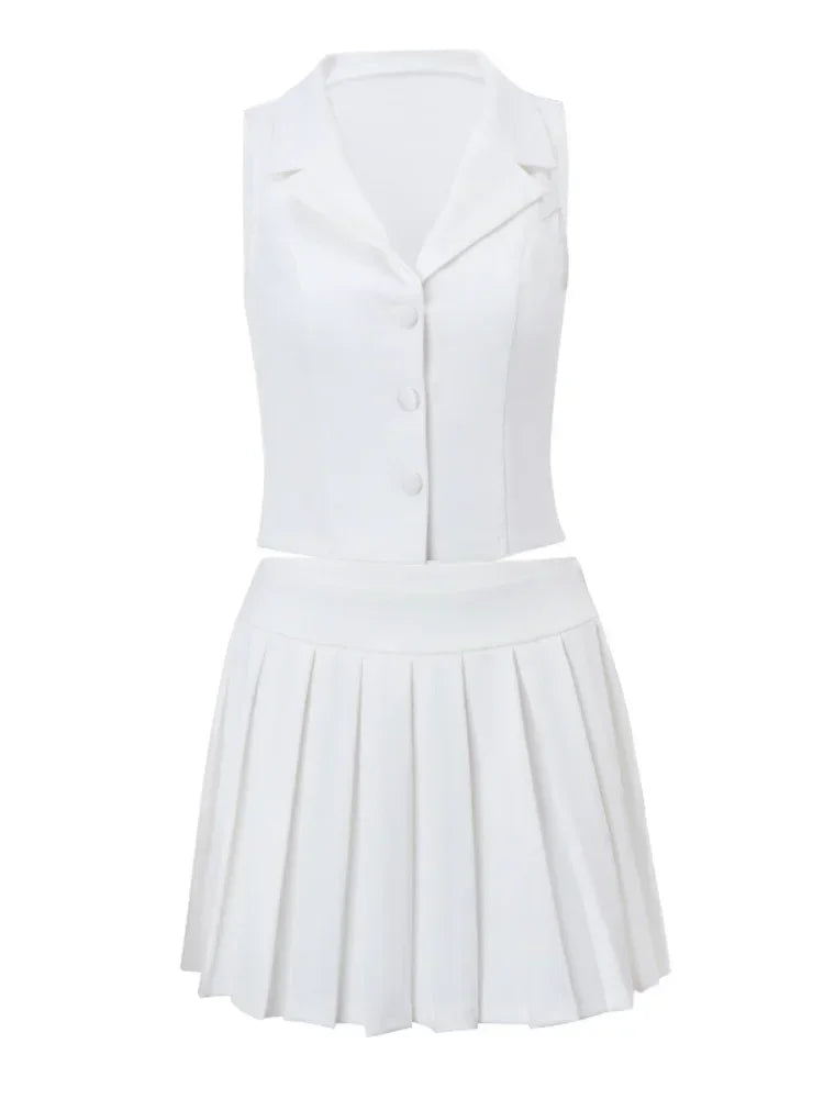 Women's Crop Top And Pleated Mini Skirt Set-2 Piece Outfit