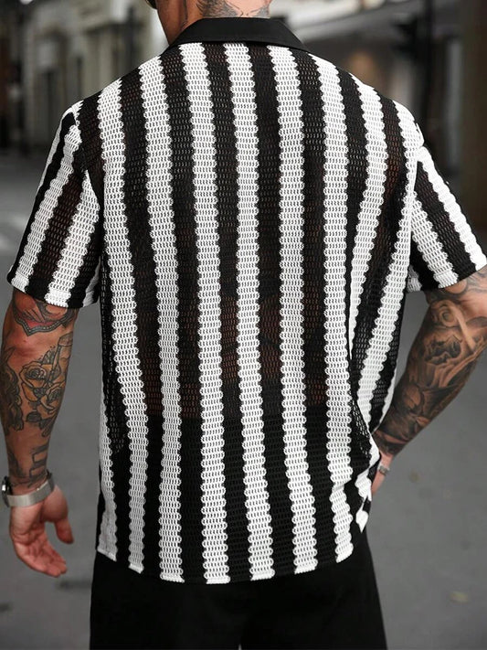 Men's Casual Knitted Shirt with Hollow Out Design