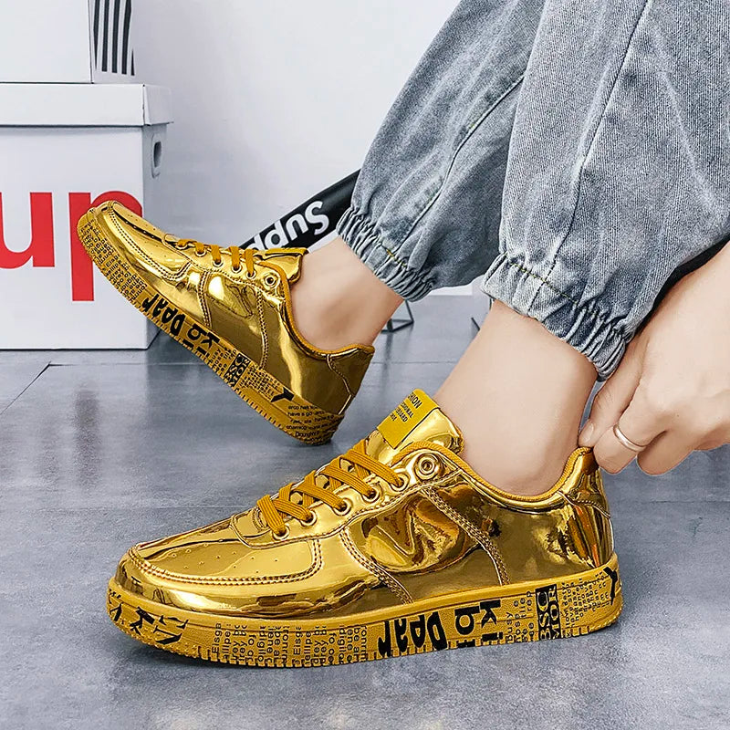Premium Glossy Lace-Up Sneakers for Men