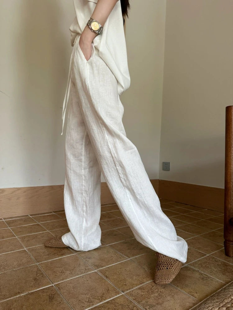 Women's Casual Wide-Leg High-Waisted Pants - Comfortable Thin Fit for Women