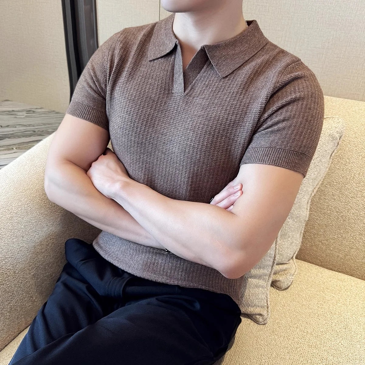 Men's Korean Style Slim Fit Polo Shirt – Thin Knit T-Shirt for Men