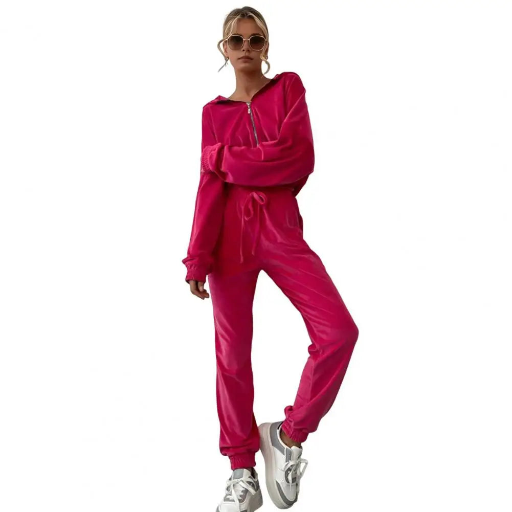 Women's Zipper Hoodie and Drawstring Tracksuit Set - Stylish 2-Piece Activewear Outfit