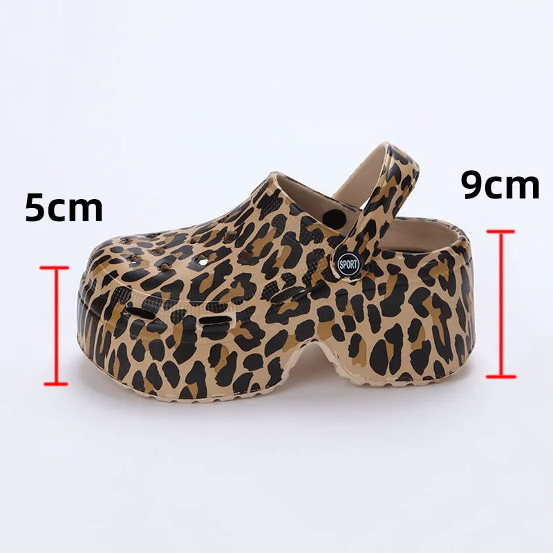 Leopard Print Chunky Platform for Women – Closed Toe Sandals with Thick Sole