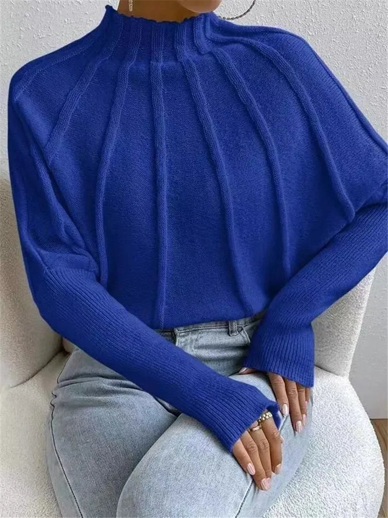 Knit Pullover Sweater with Batwing Sleeves for Women