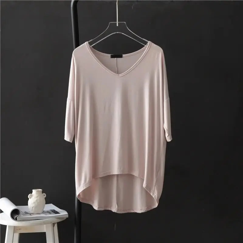 Women's V-Neck Asymmetrical Loose-Fit Casual Blouse