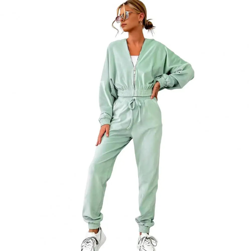 Women's Zipper Hoodie and Drawstring Tracksuit Set - Stylish 2-Piece Activewear Outfit